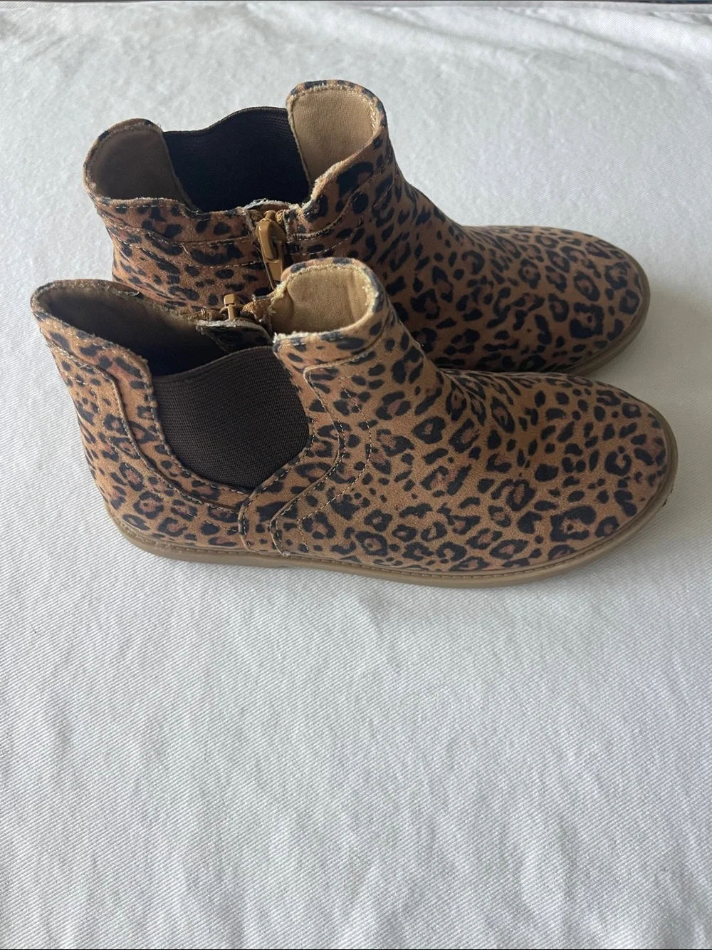 Girls Size 1 Kids Leopard Print Ankle Boots - Brown